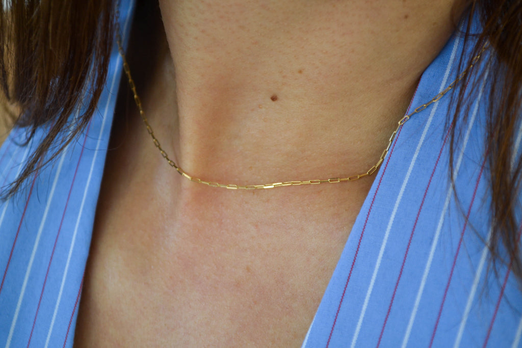 6K Gold Fine Paperclip Necklace
